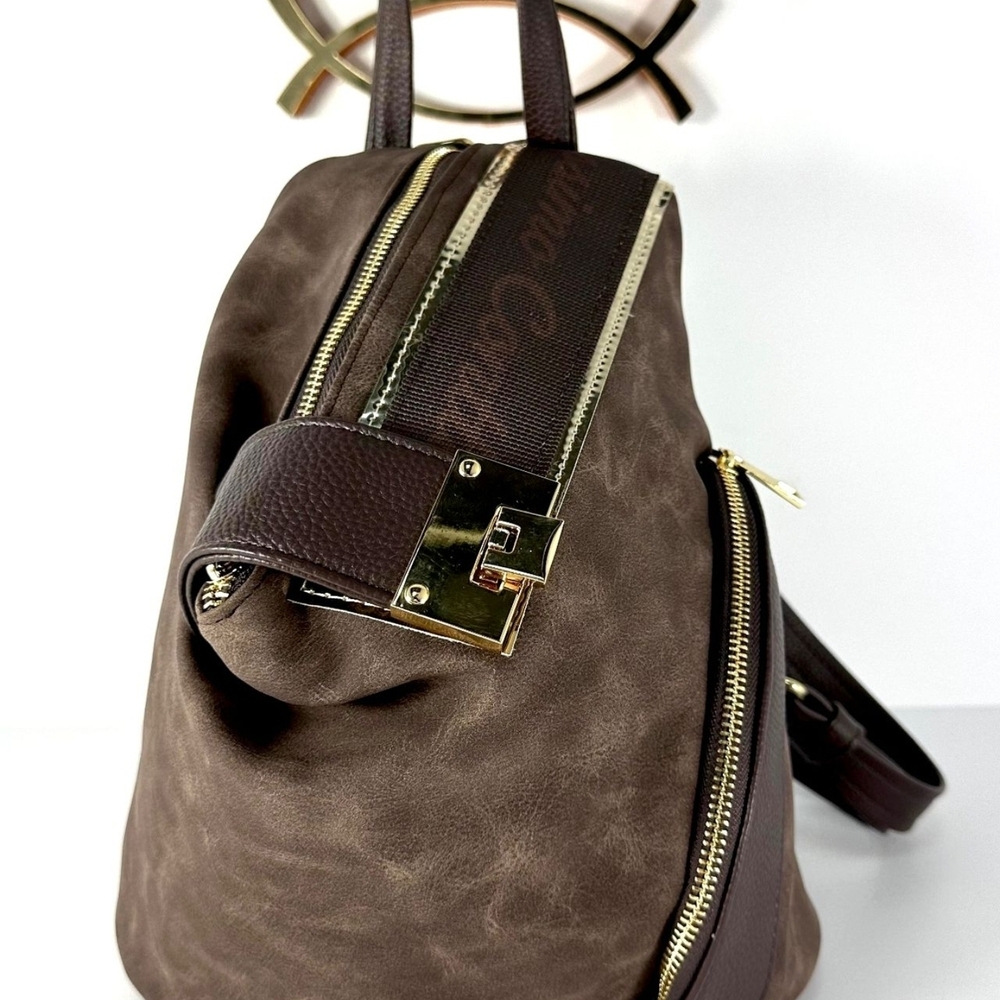 Chic Brown Backpack with Gold Details